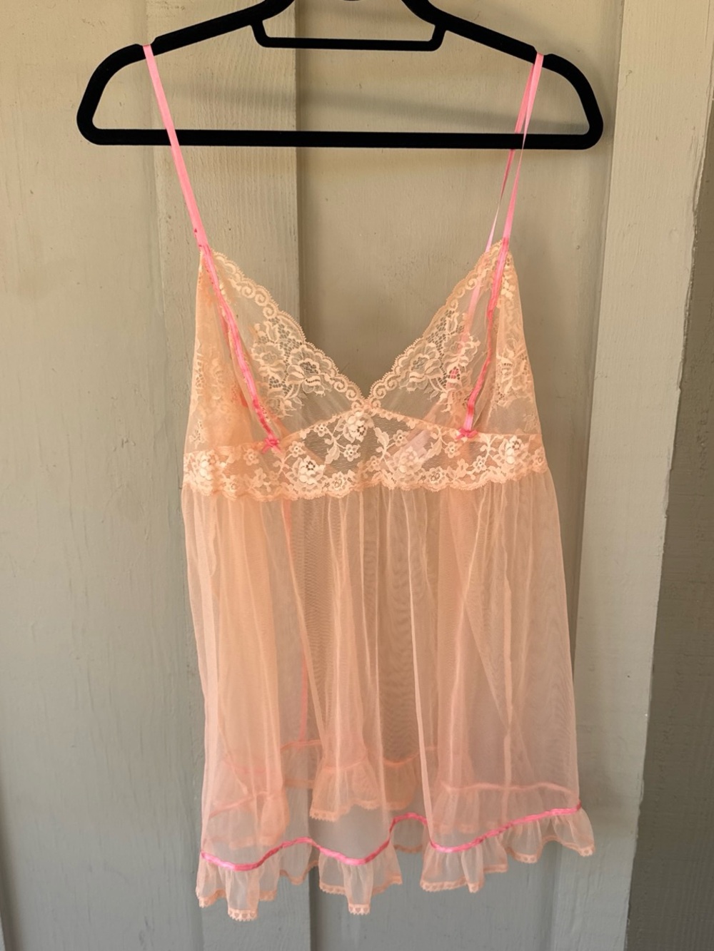 Victoria's Secret Sheer Lace Babydoll Chemise in Peach and Pink